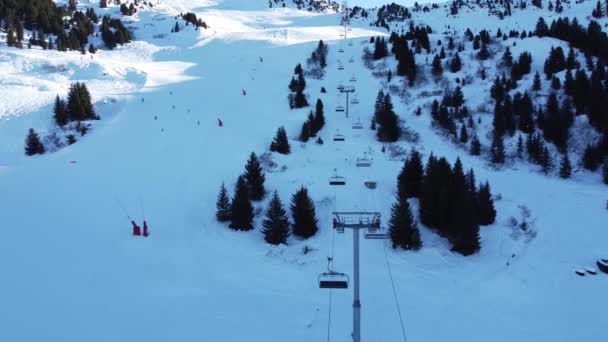 Cena aérea de inverno de picos de montanha nevados alpinos e floresta de abeto escuro na neve
 - Filmagem, Vídeo