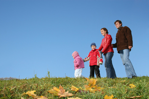 Autumn family of four and CLEAR sky - Photo, Image