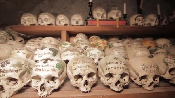 Hallstatt, Austria Skulls painted with names Hallstatt, Austria - Πλάνα, βίντεο