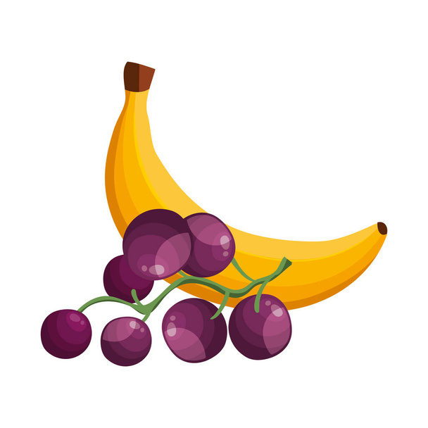 banana fresca con uva frutti icona isolata
 - Vettoriali, immagini