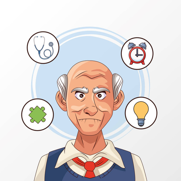 старий пацієнт хвороби Альцгеймера з набором ікон
 - Вектор, зображення