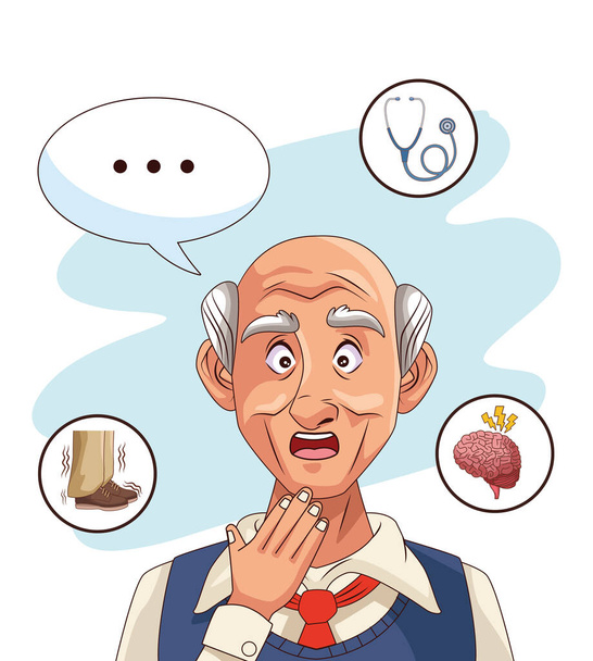 anciano paciente de alzheimer enfermedad con iconos establecidos
 - Vector, imagen