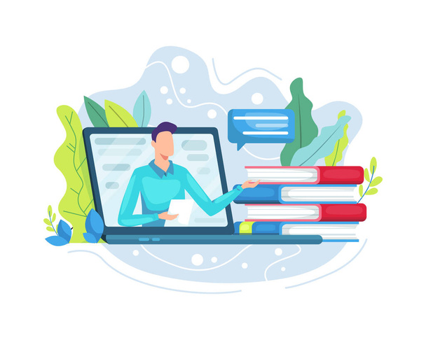 Vector illustration Online education or e-Learning concept. Online training courses, specialization, university studies. Vector illustration in flat style - Vector, Image