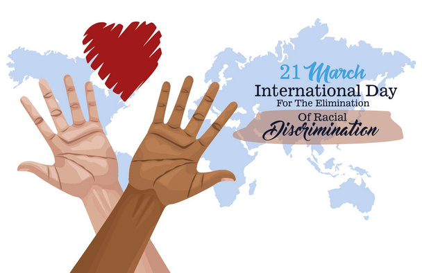 parar racismo cartaz do dia internacional com as mãos e planeta coração
 - Vetor, Imagem