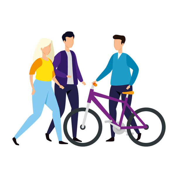 группа людей с велосипедом изолированные иконки
 - Вектор,изображение