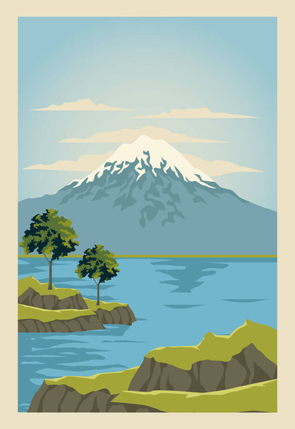 beautiful landscape with lake and mountain scene - Vector, Image