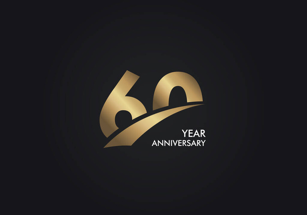 60 let výročí logotyp se zlatými barevnými písmo čísla z plátků, izolované na černém pozadí pro firemní oslavu, narozeniny - Vektor - Vektor, obrázek