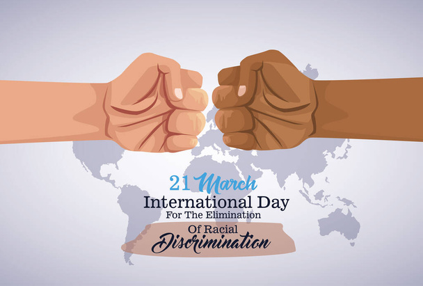 pysäytä rasismi kansainvälinen päivä juliste kädet nyrkki kaatua
 - Vektori, kuva