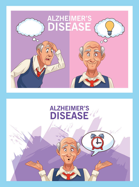 γέροι ασθενείς με νόσο Αλτσχάιμερ με φούσκα λόγου και λάμπα - Διάνυσμα, εικόνα