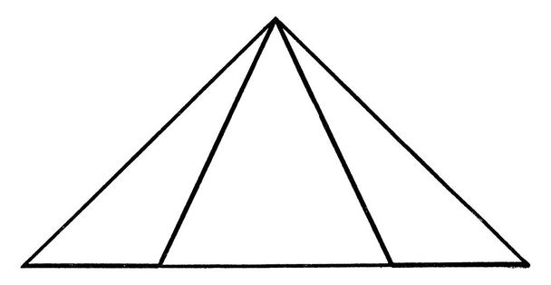 Jeżeli mierzy się równe segmenty trójkąta równoramiennego, linie łączące końce tych segmentów z przeciwległymi końcami podstawy będą równe, rysunek linii vintage lub rysunek grawerowania. - Wektor, obraz