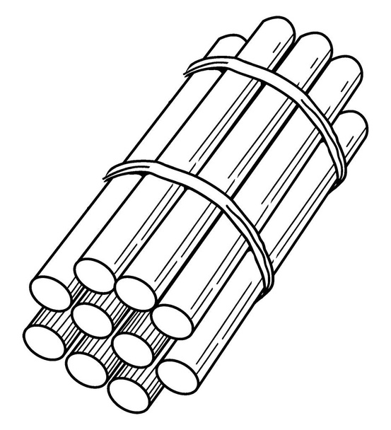 Una representación típica de un paquete de 10 palos que se pueden utilizar al enseñar a contar, agrupar y colocar valor, dibujo de línea vintage o ilustración de grabado.
. - Vector, imagen