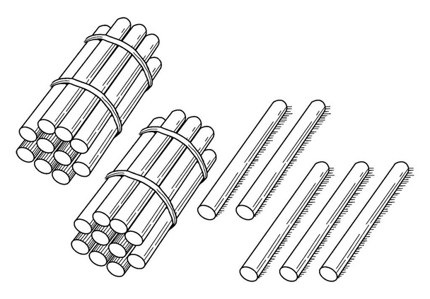 Una representación típica de un paquete de 25 palos agrupados en decenas que se pueden utilizar al enseñar conteo, agrupación y valor de lugar, dibujo de líneas vintage o ilustración de grabado.
. - Vector, Imagen