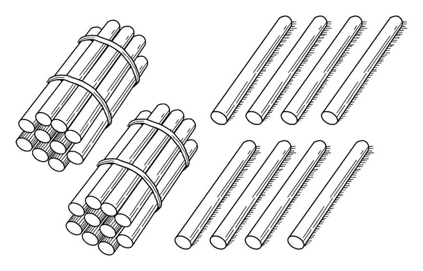 Una representación típica de un paquete de 28 palos agrupados en decenas que se pueden utilizar al enseñar conteo, agrupación y valor de lugar, dibujo de líneas vintage o ilustración de grabado.
. - Vector, Imagen