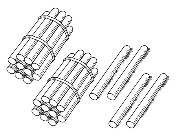 Типичное представление связки из 24 палочек, упакованных в десятки, которые могут быть использованы при учении подсчета, группировки и стоимости места, рисования винтажных линий или гравировки иллюстрации
. - Вектор,изображение