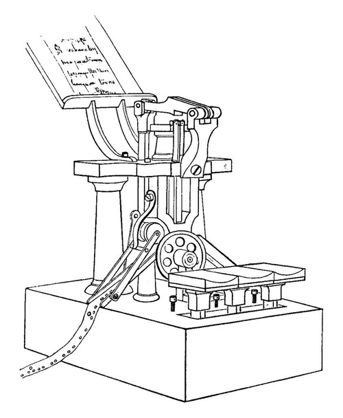 Stroj pro vytváření perforací známých také jako děrovací stroj, který zahrnuje proražení nebo vytváření děr, kreslení nebo rytí ilustrací. - Vektor, obrázek