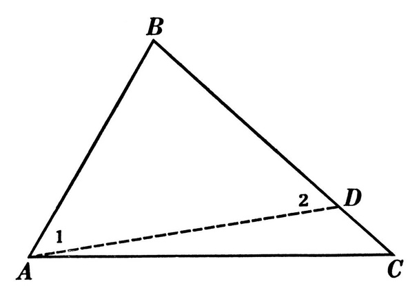 Εικονογράφηση για να αποδείξει, αν οι δύο πλευρές ενός τριγώνου είναι άνισες, η γωνία απέναντι από την μεγαλύτερη πλευρά είναι μεγαλύτερη από τη γωνία απέναντι από τη μικρότερη πλευρά, vintage γραμμή σχέδιο ή χάραξη εικονογράφηση. - Διάνυσμα, εικόνα
