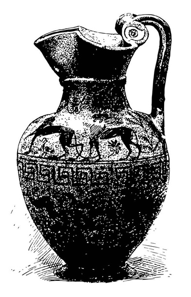ギリシャ語ポットはラウンドとシンプルなデザインの花瓶、ビンテージの線描画や彫刻. - ベクター画像