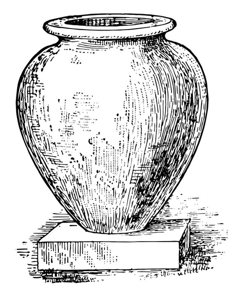 Pithos Usado para o armazenamento de vinho ou óleo, é vaso de barro de um tamanho muito grande, desenho de linha vintage ou gravura
. - Vetor, Imagem