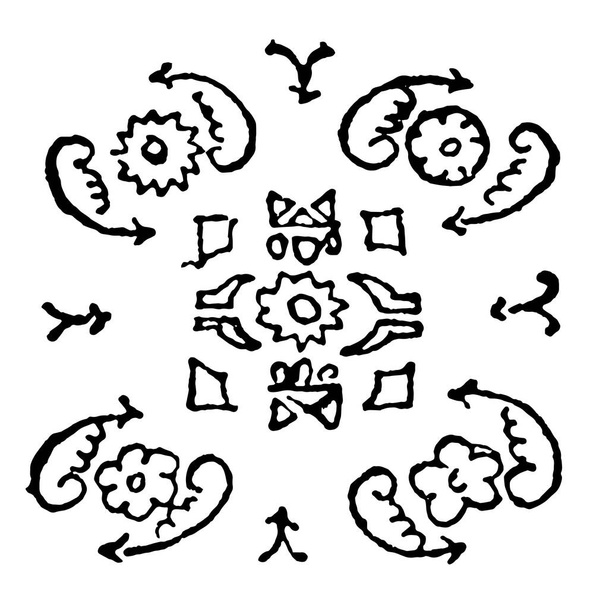 Herati konstrukcja składa się z Rozeta między dwoma lancet w kształcie liści, które bardzo przypominają ryby, została wykorzystana z wiele modyfikacji w połowie sekcji dywan podejmowania Orient, vintage rysowania linii lub Grawerowanie ilustracja. - Wektor, obraz