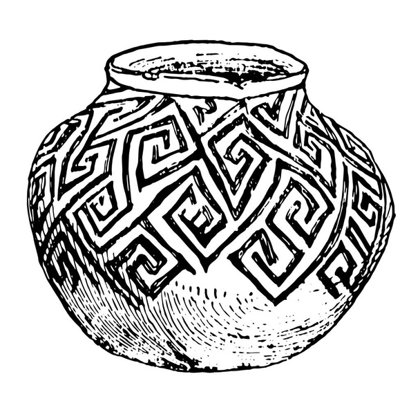 Mexicaanse (Tusayan) Jar schetste in het American Museum of Natural History, ze kunnen worden gerecycleerd, vintage lijntekening of gravure illustratie. - Vector, afbeelding