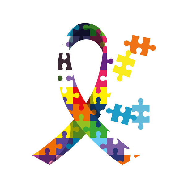 ribbon of puzzle pieces icon - Vector, Image