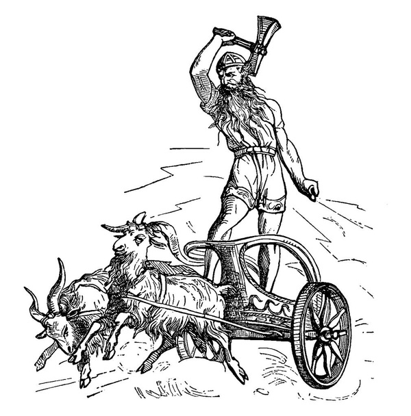 Egy férfi áll a szekér két kecske, vintage vonalas rajz vagy metszet illusztráció - Vektor, kép