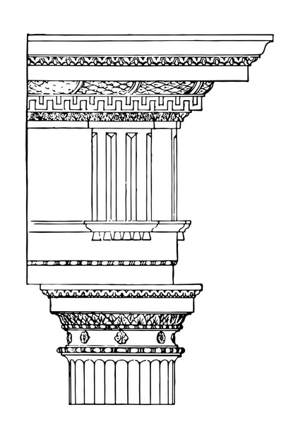 Доричного порядку, Themoe Діоклетіана, пізніше Римська архітектури, скидаючи прямо в стилобаті, vintage штриховий малюнок або ілюстрація гравіювання. - Вектор, зображення