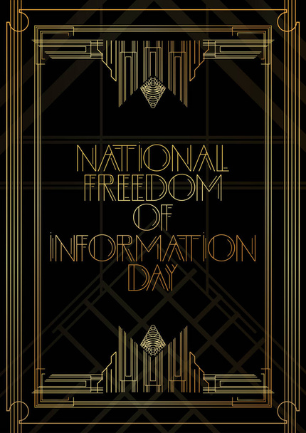 Art Deco National Freedom Of Information Day text Золотий декоративний вітальний знак з вінтажними буквами.. - Вектор, зображення