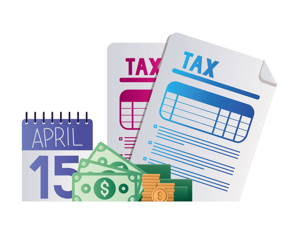día de impuestos calendario documentos billetes y monedas diseño de vectores
 - Vector, imagen