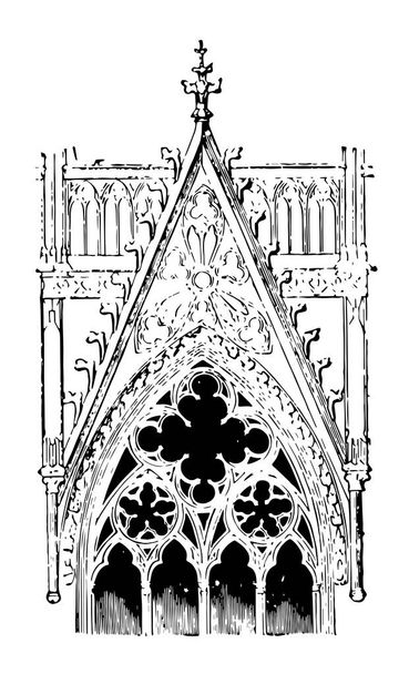 Decorative Gable from Cologne Cathedral, Germany, Middle period tracery, Place between Sixth and Seventh Avenue, the Park Slope neighborhood of Brooklyn, vintage line drawing or engraving illustration.  - Vector, Image