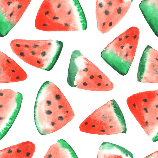 Watermelon slices watercolor on a white background. Seamless pattern - Φωτογραφία, εικόνα