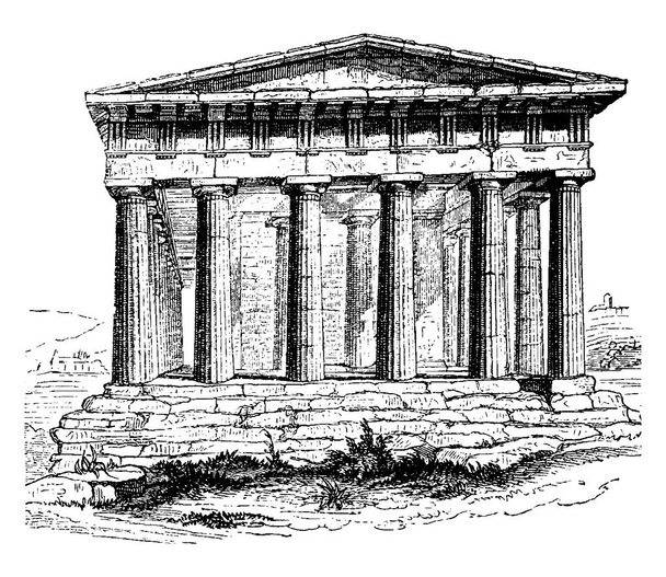 テセウス神殿アテネ、ヘファイストス神殿や Hephaisteion で、前提は、古代ギリシャ建築のヴィンテージの下碑ライン図面または彫刻の図. - ベクター画像