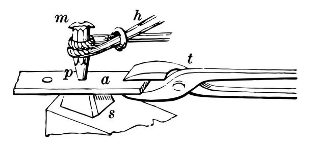 Ця ілюстрація являє собою Punch, який є дерев'яним робочим кінцем загострений, вінтажний малюнок лінії або гравюрна ілюстрація
. - Вектор, зображення