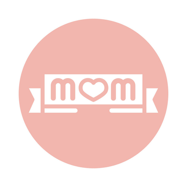 dia das mães, lettering mãe em banner decoração ícone de estilo bloco
 - Vetor, Imagem
