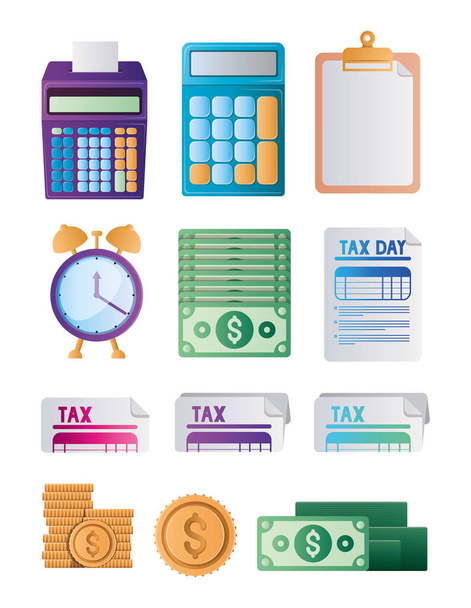 tax documents coins bills calculator calendar and clock vector design - ベクター画像