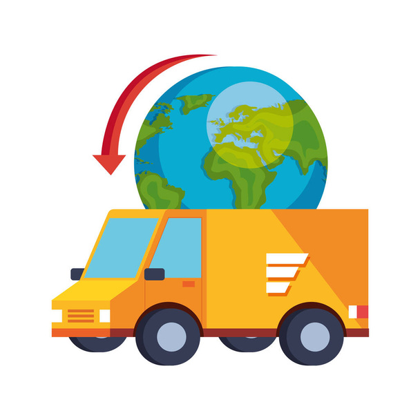 furgoneta de servicio de entrega con planeta planeta aislado icono
 - Vector, imagen
