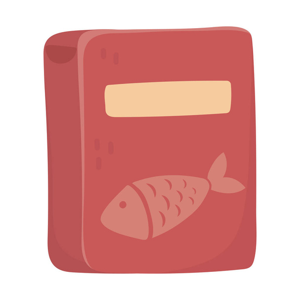 pet cat food box with fish product icon design - Wektor, obraz