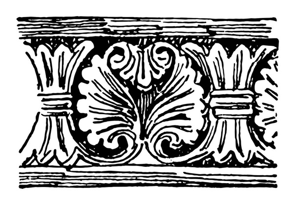 Ρωμανικός κίνητρο είναι σκαλισμένα μπάντα από το st. Aubin, ημικυκλικές αψίδες, ημερομηνία έναρξης, εκλεκτής ποιότητας γραμμικό σχέδιο ή απεικόνιση χαρακτική. - Διάνυσμα, εικόνα