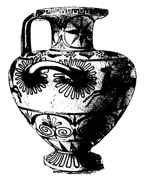 ギリシャの花瓶は完全に装飾され、古代ギリシャの陶器、ヴィンテージラインの図面や彫刻イラストです。. - ベクター画像