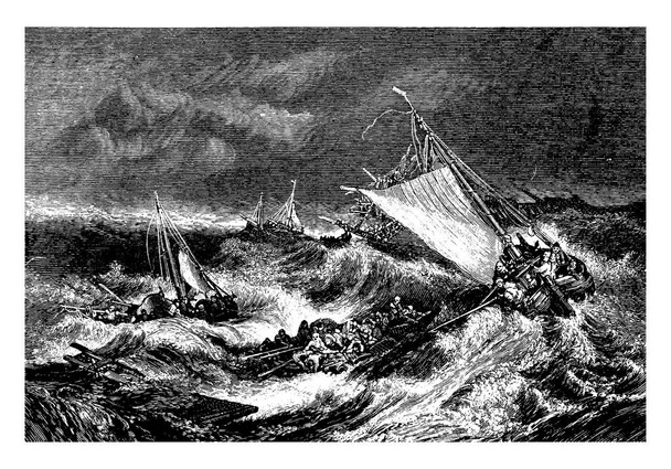 O naufrágio era famoso por seus desenhos, desenho de linha vintage ou gravura ilustração
. - Vetor, Imagem