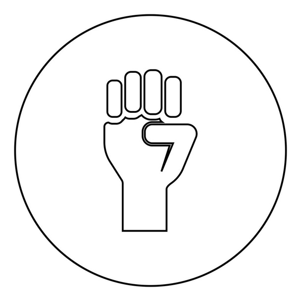 Fist up Concept of freedom fight revolution power protest icon in circle round περίγραμμα μαύρο χρώμα διανυσματική απεικόνιση επίπεδη στυλ απλή εικόνα - Διάνυσμα, εικόνα