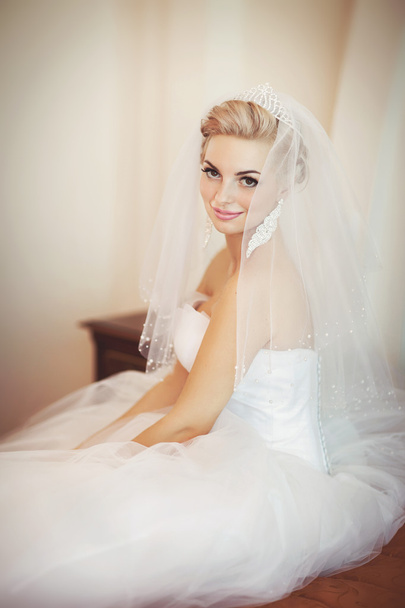Bride in wedding dress and diamond jewelry - Photo, Image
