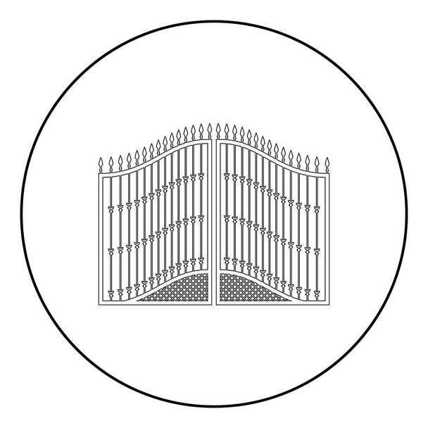 Icono de puertas forjadas en círculo contorno redondo color negro vector ilustración estilo plano imagen simple
 - Vector, imagen