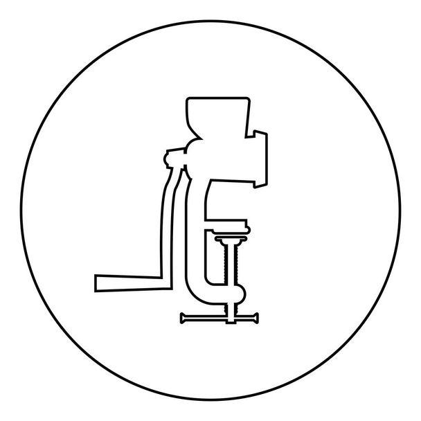 Manueller Fleischwolf Fleischwolf Vintage Küchengeräte Mühle Schredder Symbol im Kreis runde Umrisse schwarze Farbvektor Illustration flachen Stil einfaches Bild - Vektor, Bild