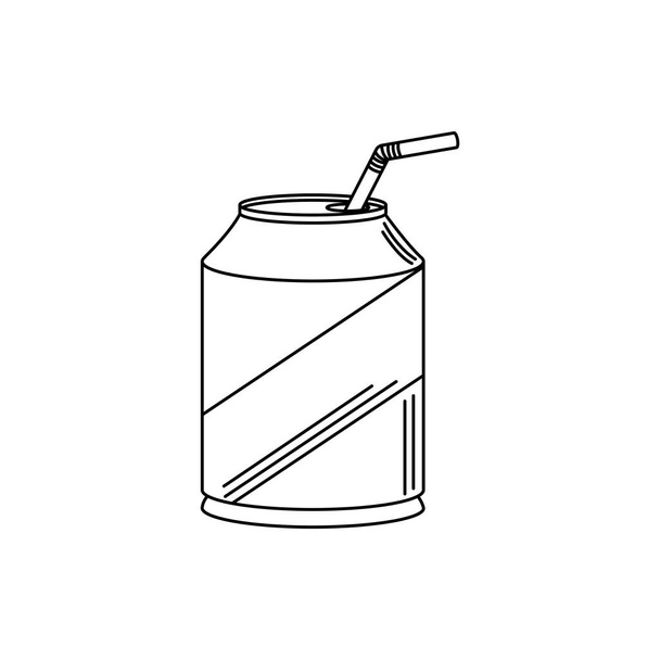 canette de boissons avec icône de style ligne de paille
 - Vecteur, image