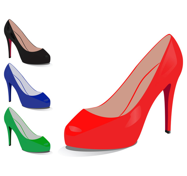 Set of shoes of different colours on a white background - Wektor, obraz