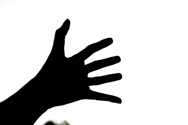 Closeup of male hand posing.On sky background - Foto, afbeelding