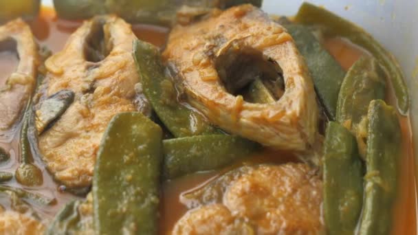Primo piano del pesce curry indiano fatto in casa  - Filmati, video