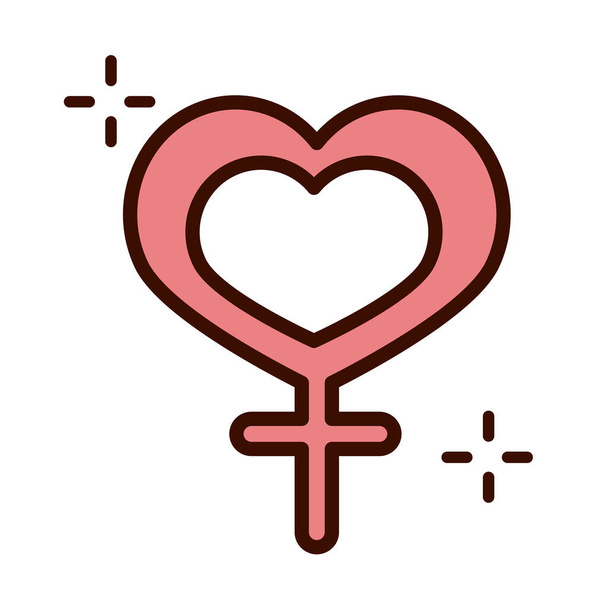 mothers day, female gender sign shaped heart love line and fill style icon - Vektor, Bild