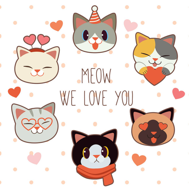 The collection of cute cat with love theme. The character of cut - Vector, Image